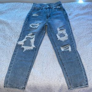 SHEIN | Light-Washed Distressed Straight Leg High Waisted Jeans